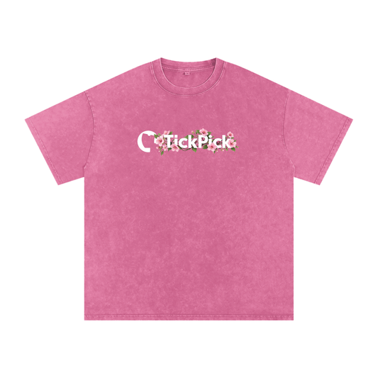 Cherry Blossom - Snow Washed Oversized Cotton T-Shirt